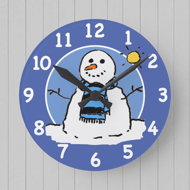 Spaß Winter Snowman Cartoon Design. Runde Wanduhr (Von Creator hochgeladen)