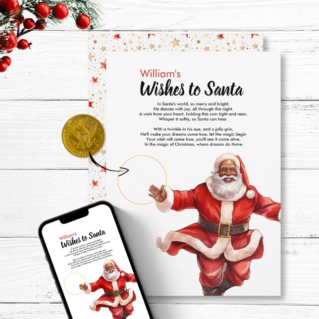 Spaß wünscht Weihnachten Weihnachten Weihnachten W (Wishes to Santa DIY Coin Card Magic Christmas Black Mr Claus wishing north pole letter Vintage retro)
