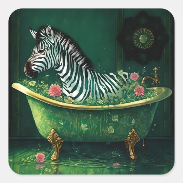Spaß Zebra in einer Badewanne Quadratischer Aufkleber (Vorderseite)