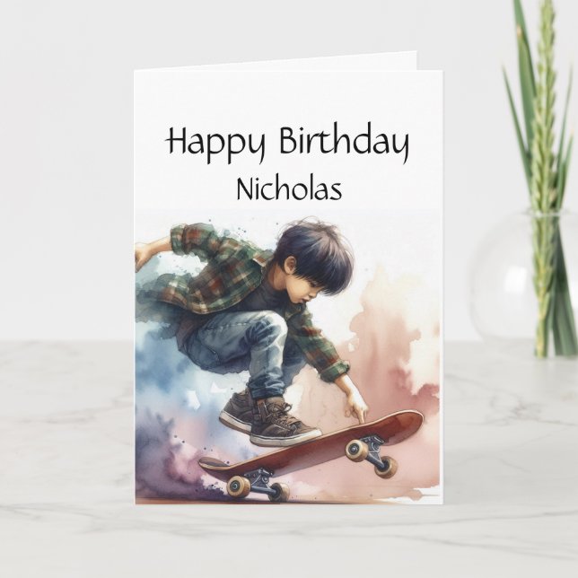 Spaß zum Geburtstag Individuelle Name Skateboardin Karte (Vorderseite)