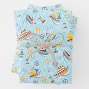 Spaßboote blaues Geschenkpapier Set