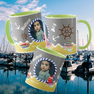Spaßboote Foto Grau Gelb Tasse