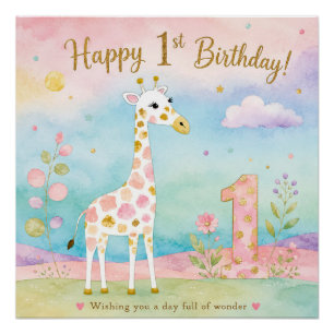 Spaßhafte Giraffe zum ersten Geburtstag Wunder Poster