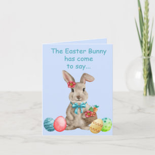 Spaßhafter Osterhase mit bunten Eiern Karte