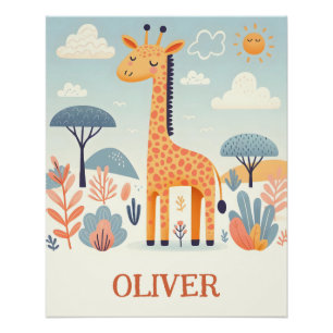Spaßhafter süßer Giraffe in der Savanne Poster