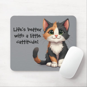 Spaßhaftes Calico-Kätzchen mit Katzhaltung Mousepad