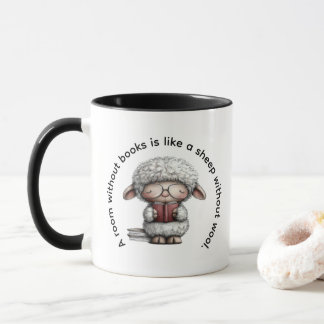 Spaßhaftes süßes Schaf beim Lesen eines Buches Tasse