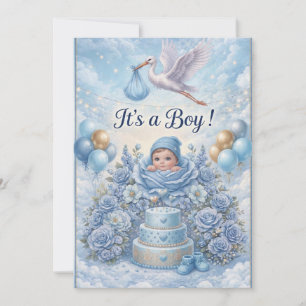 Spaßig - Es ist ein Junge Storch Baby Shower Einladung