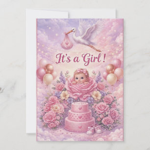Spaßig Storch-Baby-Party für Mädchen Einladung