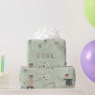 Spaßig-Süße Kinder spielen Fußball Geschenkpapier
