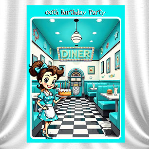 Spaßige 1950er Retro-Diner-Geburtstagstorte Aqua Einladung