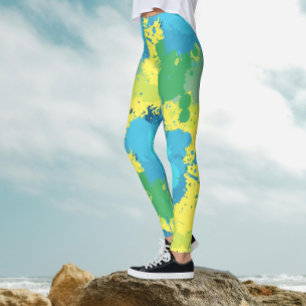 Spaßige abstrakte Türkis-Gelb-Farb-Spritzer-Malere Leggings