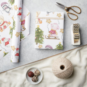 Spaßige Babytier-Sterne-Bäume-Weihnachten Geschenkpapier