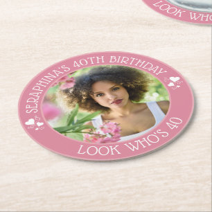 Spaßige benutzerdefinierte Foto-Geschenke zur 40.  Runder Pappuntersetzer