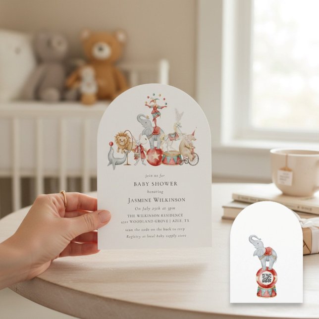 Spaßige Circus Baby Shower mit QR-Code-Einladung Einladung (Von Creator hochgeladen)