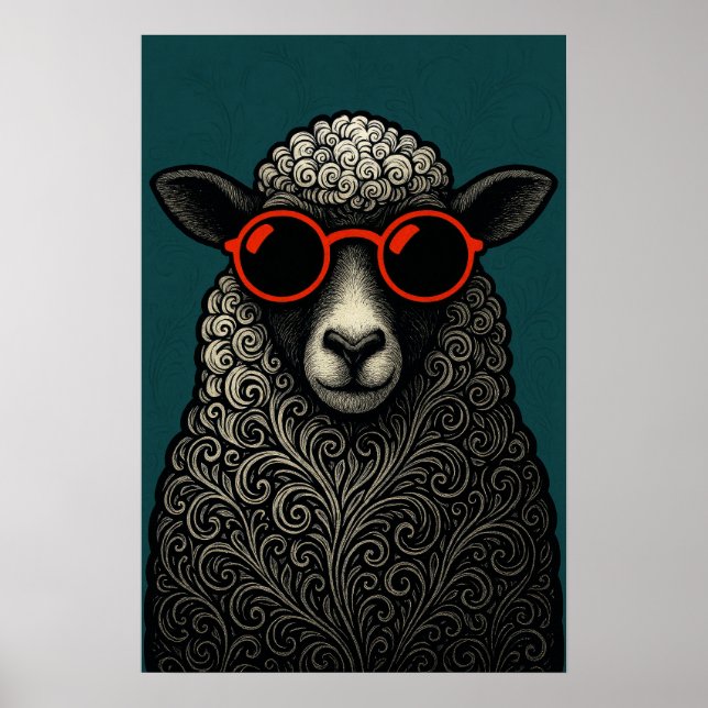 Spaßige Coole Locken-Schafe Poster (Vorne)