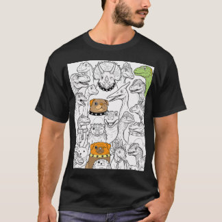 Spaßige Dinosaurier und Mops Charakter-Kollektion T-Shirt