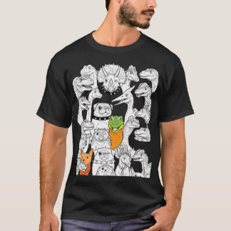 Spaßige Dinosaurier und Mops Charakter-Kollektion T-Shirt