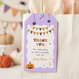 Spaßige farbenfrohe Halloween-Geburtstags-Geschenk Geschenkanhänger