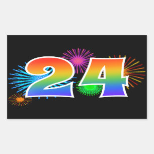 Spaßige Feuerwerk + Regenbogen-Muster "24" Ereigni Rechteckiger Aufkleber
