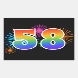 Spaßige Feuerwerk + Regenbogen-Muster "58" Ereigni Rechteckiger Aufkleber