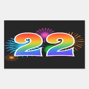 Spaßige Feuerwerk + Regenbogenmuster "22" Ereignis Rechteckiger Aufkleber