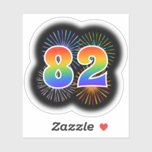 Spaßige Feuerwerk + Regenbogenmuster "82" Ereignis Aufkleber