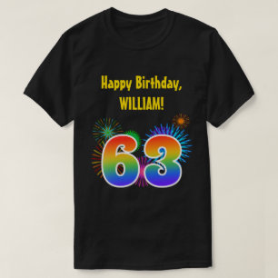 Spaßige Feuerwerke + Regenbogenmuster "63" Geburts T-Shirt