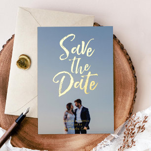 Spaßige gebürstete Schrift Foto Save the Date Gold Folieneinladung