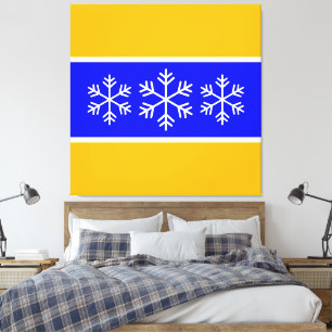 Spaßige Helle Alpine Blaue Gelbe Streifen Schneefl Leinwanddruck