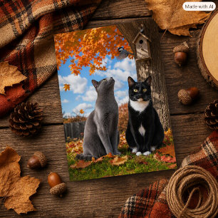 Spaßige Herbstkatzen & Chickadee-Katzenliebhaber Postkarte