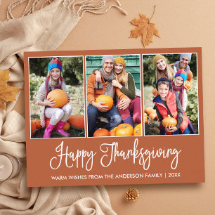 Spaßige Kalligrafie Terrakotta 3 Fotos Thanksgivin Postkarte