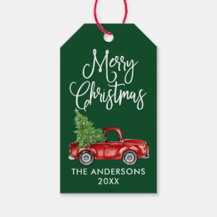 Spaßige Kalligrafie Vintage-LKW Weihnachten Grün Geschenkanhänger