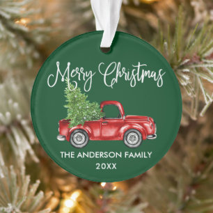 Spaßige Kalligrafie Vintage-LKW Weihnachten Grün Ornament