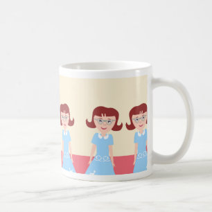 Spaßige kitschy Fünfziger-Jahre-Dame, süße Retro-I Kaffeetasse