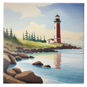 Spaßige Leuchtturm-Liebhaber am Strand  Fliese