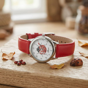 Spaßige Mädchen rote Marienkäfer Kinder Armbanduhr