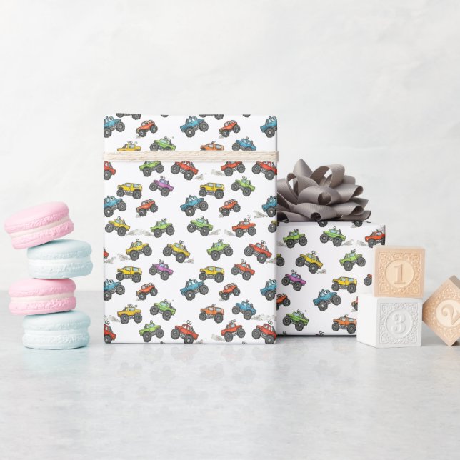 Spaßige Monster-Trucks-Geburtstagsfeier  Geschenkpapier (Babyparty)