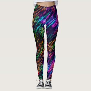 Spaßige neonfarbene Feuerwerk-Laser-Party auf Schw Leggings