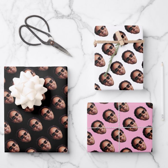 Spaßige personalisierte Gesichtsfoto Geschenkpapier Set (Vorderseite)