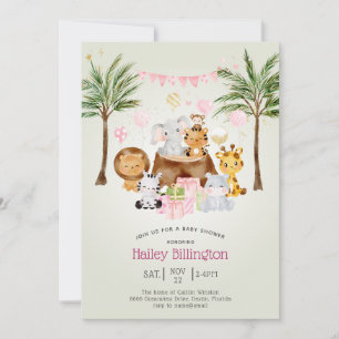 Spaßige Pink Safari Dschungel Aquarell Mädchen Bab Einladung
