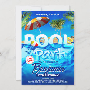 Spaßige Poolparty Helle Tropische Schwimm-Geburtst Einladung