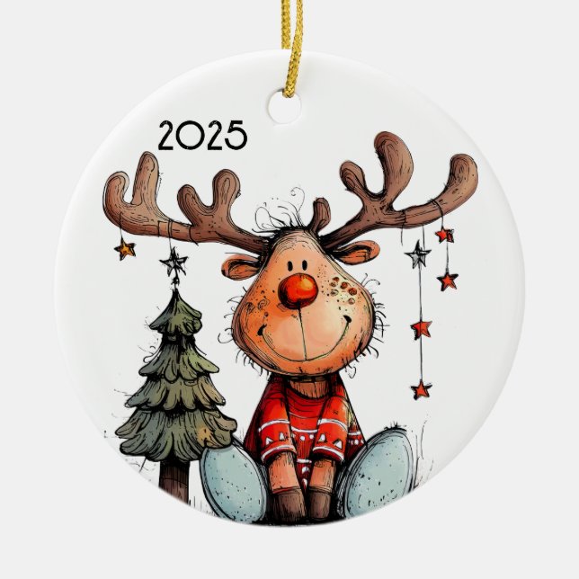 Spaßige Rentiere Keramik Ornament (Vorne)