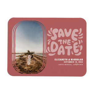 Spaßige Retro-Typografie-Foto-Hochzeit-Save-the-Da Magnet