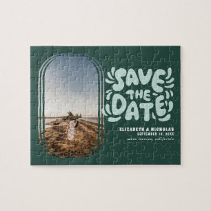 Spaßige Retro-Typografie-Foto-Hochzeit-Save-the-Da Puzzle