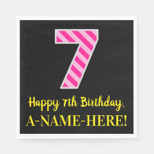 Spaßige rosa Streifen "7"; Alles Gute zum 7. Gebur Serviette