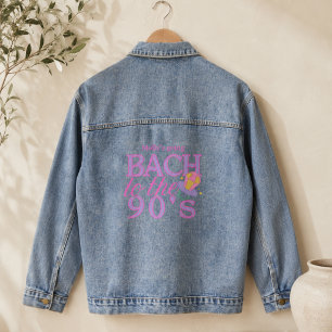 Spaßige rosa und lila 90er Retro-Junggesellinnenab Jeansjacke