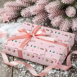 Spaßige rosa Weihnachtswichtel-Werkstatt-Spielzeug Geschenkpapier