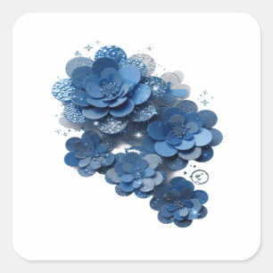 Spaßige Silber- BLUE FLORAL GLOW Aufkleber Druck