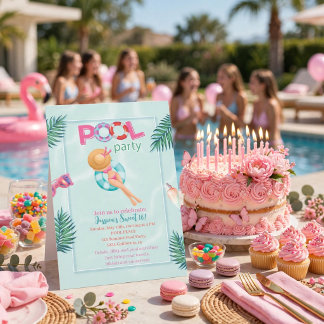 Spaßige Sommer-Poolparty-Wasserfarbe Sweet 16 Einladung
